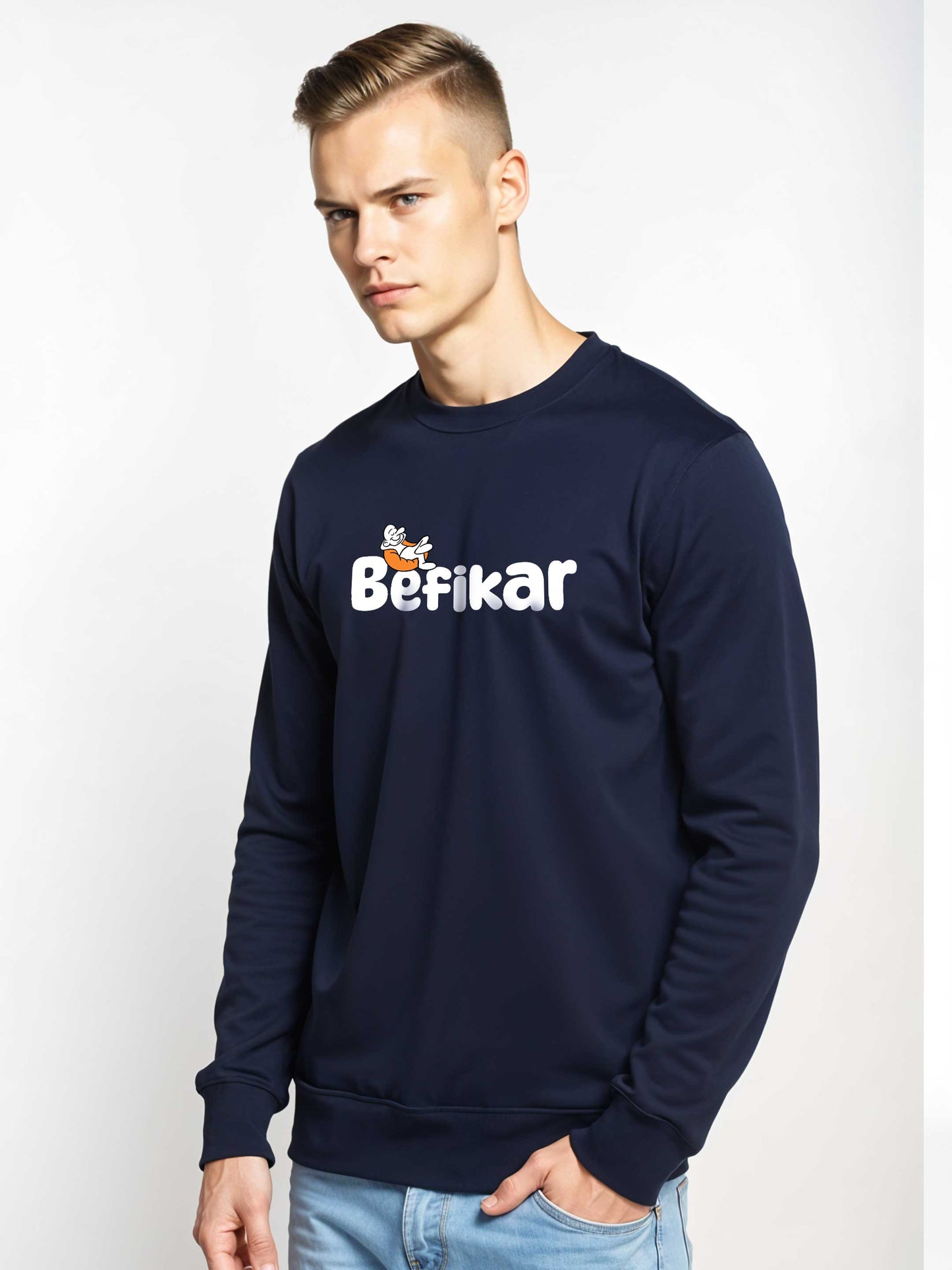 Befikar - Crokemon Classic Graphic Printed Navy Blue Sweatshirt