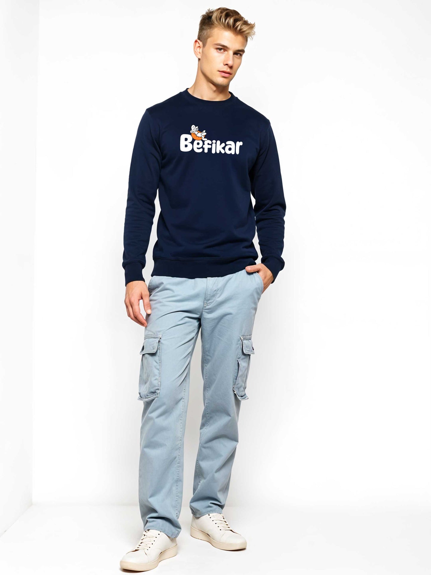 Befikar - Crokemon Classic Graphic Printed Navy Blue Sweatshirt