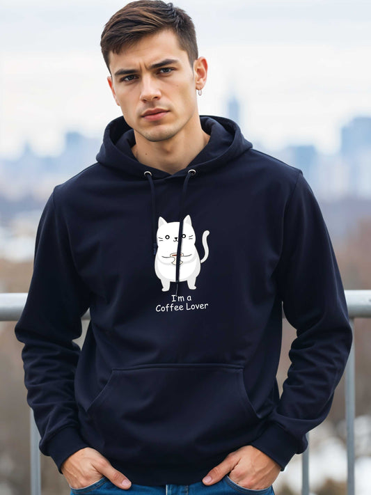 Coffee Lover - Crokemon Classic Graphic Printed Navy Blue Hooded Sweatshirt