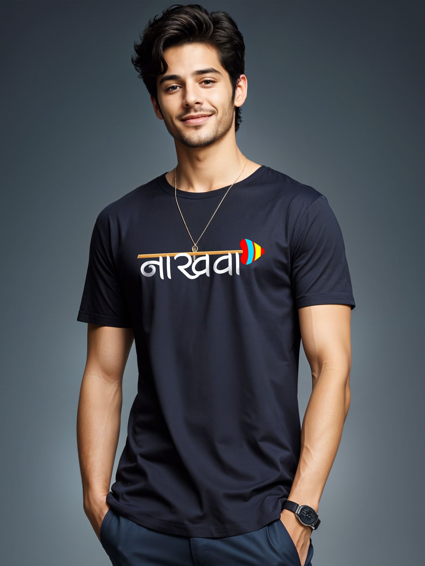 Nakhwa - Crokemon Classic Marathi Graphic Printed Navy Blue T-shirt